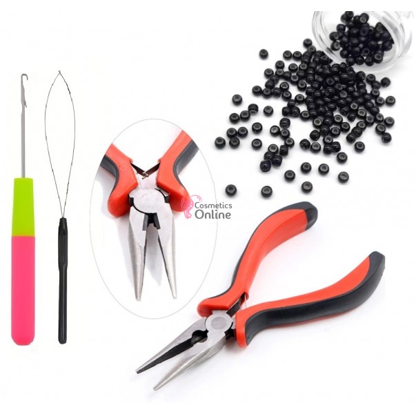 Set Nano Ring Extensii Par cu 100 Inele cu silicon Brunet + Cleste, Iglita si Croseta NR002AA